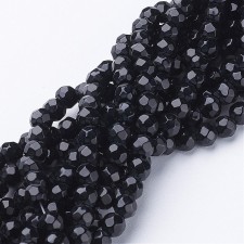 6mm Faceted Glass Beads Round - Jet Black - 12.5 in Strand
