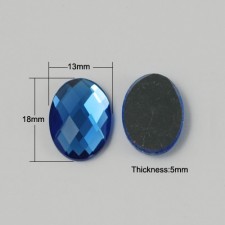 18x13mm Oval Glue on Glass Rhinestone, Faceted Cabochon, Dodger Blue 10pcs