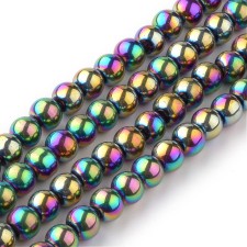 4mm Round Electroplated Glass - Metallic Oil Slick - 11" Strand about 70pc