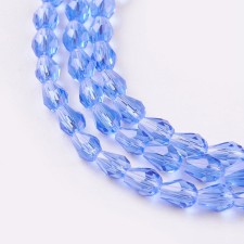 5x3mm Drop Beads Transparent Glass Strands, Faceted, - Cornflower Blue