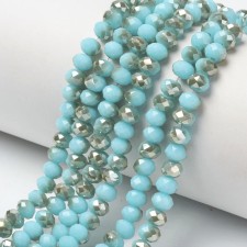 2x1.5mm Faceted Rondelle Beads Half Silver, Dk Turquoise 11" Strand 195pcs