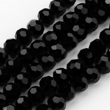 4mm Crystal Glass Rondelle Faceted Beads - Jet Black - 14" Strand 96-100pcs