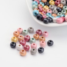 5mm Natural Wood Beads Round - Mix Dyed Colour - approx. 100pcs)