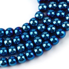 4mm Round Electroplated Glass - Metallic Blue - 30" Strand about 200pc