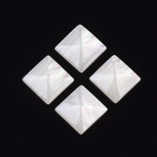 Resin Cabochons, Imitation Shell, Square - Iridescent Antique White - 16.5x16.5x5mm