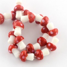 20pcs Red Lampwork Glass Mushroom Beads Amanita Fairy Shrooms 16x12mm