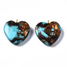 Heart Bronzite and Synthetic Turquoise Pendant 20x20mm