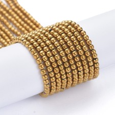 2.5mm Round Electroplated Glass - Metallic Gold - 14" Strand