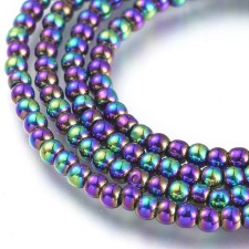 2mm Round Electroplated Glass - Metallic Purple Oil Slick - 14" Strand