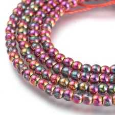 2mm Round Electroplated Glass - Metallic Red Oil Slick - 14" Strand