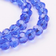 4mm Faceted Glass Beads Round - Blue - 14 in Strand