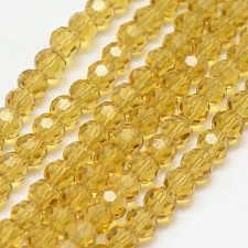4mm Faceted Glass Beads Round - Yellow Light Khaki - 14 in Strand
