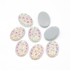 Faceted AB Clear Resin Cabochon Flatback Embellishments Oval 18x13x2.5mm - 20pc 