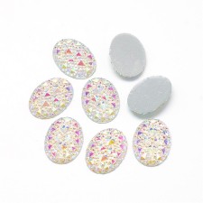 18x13mm Faceted AB Clear Resin Cabochon Flatback Embellishments Oval - 20pc 