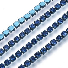 SS6 Colour Plated Metal Chain with Lt. Sapphire Glass Stone - 1 Yd
