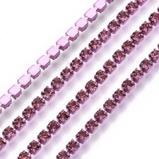 SS6 Colour Plated Metal Chain with Rose Glass Stone - 1 Yd