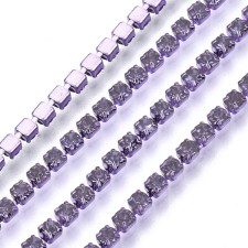 SS6 Colour Plated Metal Chain with Purple Lavender Glass Stone - 1 Yd
