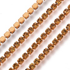 SS6 Colour Plated Metal Chain with Orange Glass Stone - 1 Yd