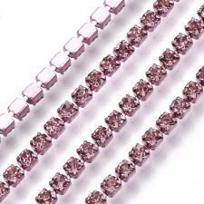 SS6 Colour Plated Metal Chain with Light Rose Glass Stone - 1 Yd