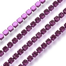 SS6 Colour Plated Metal Chain with Hot Pink Fuchsia Glass Stone - 1 Yd