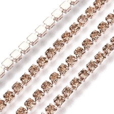 SS6 Colour Plated Metal Chain with Peach Glass Stone - 1 Yd