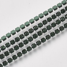 SS6 Colour Plated Metal Chain Emerald Green Glass Stone - 1 Yd
