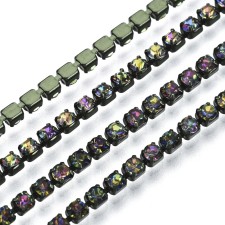 SS6 Colour Plated Metal Chain Oil Slick AB Glass Stone - 1 Yd