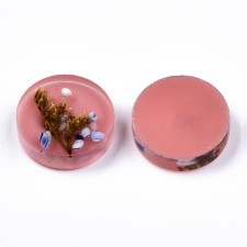 2pc Real Dried Flower and Seeds Epoxy Resin Pink 20mm Round Flatback Cabochon