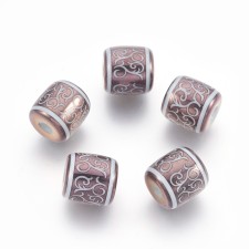 Electroplated Glass Vine Pattern Beads Barrel 12x11.5mm 10pc - Gunmetal