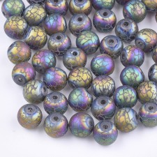 Electroplated Glass Crackle Beads 8mm Round 20pc - Purple Oil Slick