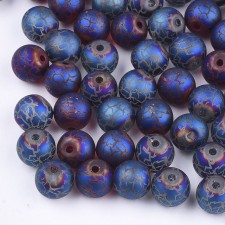 Electroplated Glass Crackle Beads 8mm Round 20pc - Blue