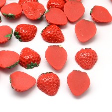 Red Strawberry Resin Cabochon Flatback 21x17mm 10pcs