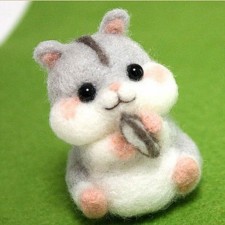 Hamster with Nut, Needle Felting Starter Kit with Wool Felt and Punch Needles