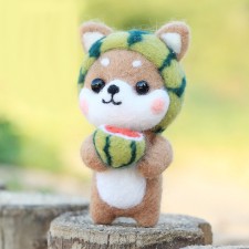 Puppy with Watermelon Shiba Inu Needle Felting Starter Kit, with Wool Felt and Punch Needles