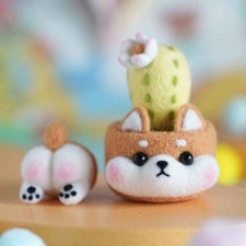 Shiba Inu with Cactus Needle Felting Starter Kit, with Wool Felt and Punch Needles