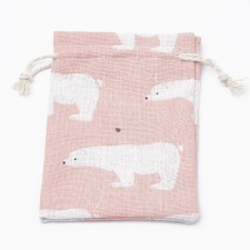 10pcs Polycotton(Polyester Cotton) Packing Pouches Drawstring Bags, with Printed Polar Bear 14x10cm
