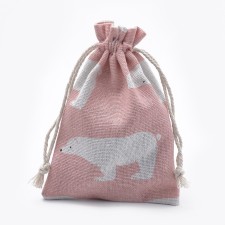 10pcs Drawstring Bags, Polycotton Packing Pouches with Printed Polar Bear Pink 18x13cm