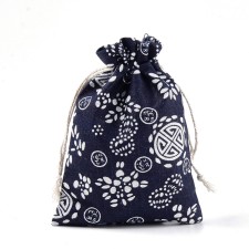 10pcs Drawstring Bags, Polycotton Packing Pouches Drawstring Bags, with Printed Design Blue 18x13cm