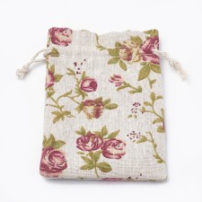 10pcs Drawstring Bags, Polycotton Packing Pouches with Printed Roses, Old Lace 14x10cm