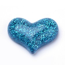 Blue Glitter Heart Resin Cabochons, 21x16mm 10pcs
