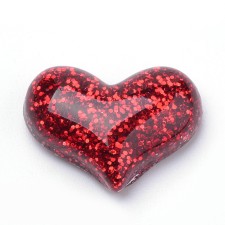 Red Glitter Heart Resin Cabochons, 21x16mm 10pcs