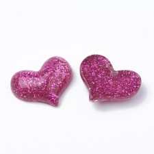 Violet Glitter Heart Resin Cabochons, 21x16mm 10pcs