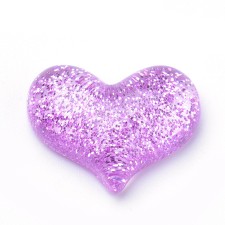 Orchid Purple Glitter Heart Resin Cabochons, 21x16mm 10pcs