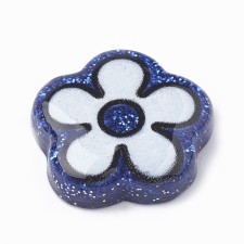 Blue Glitter Flowers Resin Cabochon Flatback Embellishment 19mm 6pcs