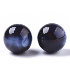 10pc Large Round Resin Beads Black and Blue Marble Pattern, 20mm Hole:2mm