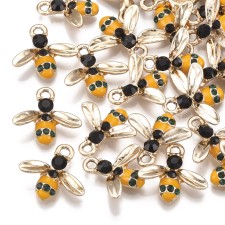 Enamel Bumblebee Charm with Rhinestone Pendant 16x15mm - 4pcs