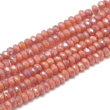 2x1.5mm Electroplated Glass Faceted Rondelle Beads, Opaque Dk Salmon, 12" Strand