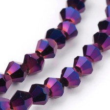 3mm Faceted Bicone Electroplate Glass 14" Strand - AB Purple