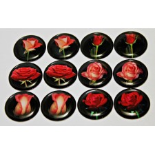 A Dozen Red Roses 12pcs One Inch Round Epoxy Cabochon Beading Focal Center