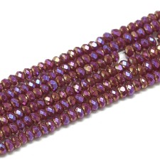 2x1.5mm Electroplated Glass Faceted Rondelle Beads, Opaque Red AB, 12" Strand